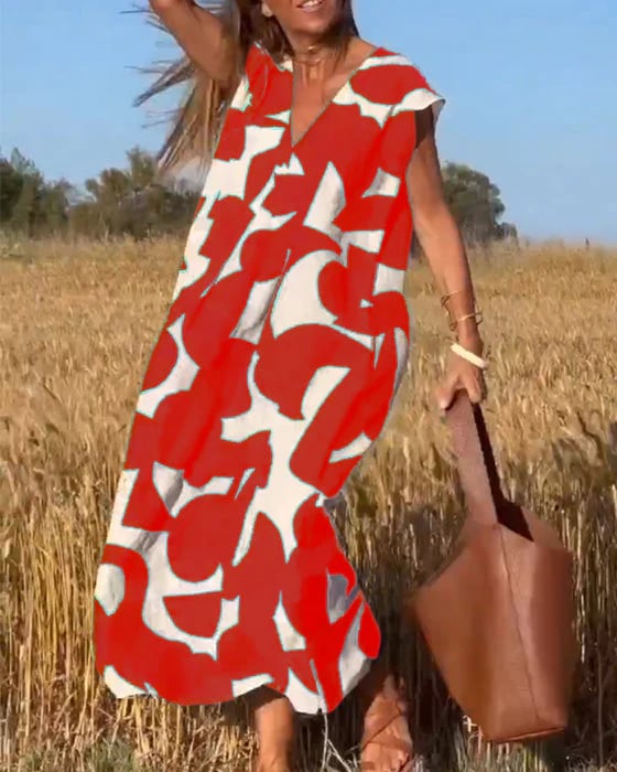 💕Sukienka z nadrukiem z dekoltem w szpic👗