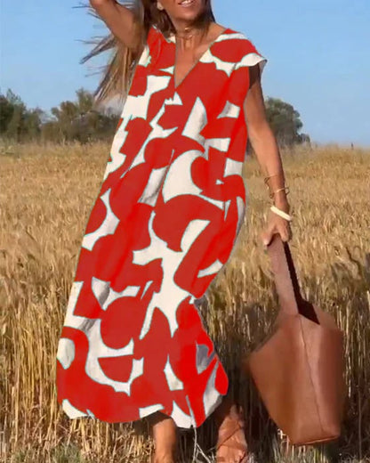 💕Sukienka z nadrukiem z dekoltem w szpic👗