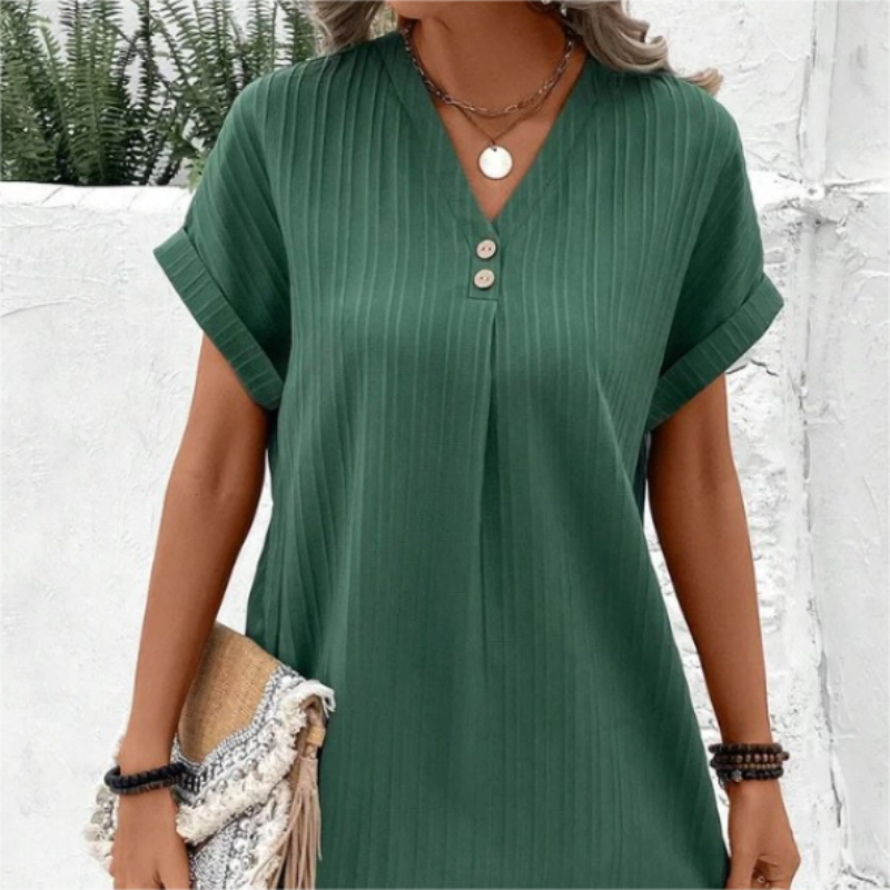 🔥👚Damska sukienka z krótkim rękawem V-Neck w jednolitym kolorze