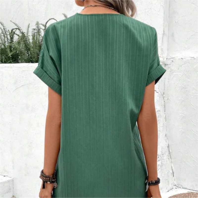 🔥👚Damska sukienka z krótkim rękawem V-Neck w jednolitym kolorze