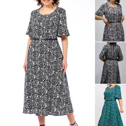 Elegancka drukowana sukienka maxi z paskiem