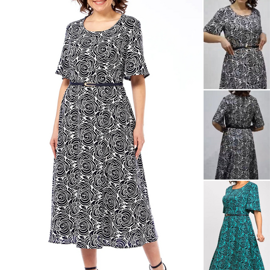 Elegancka drukowana sukienka maxi z paskiem