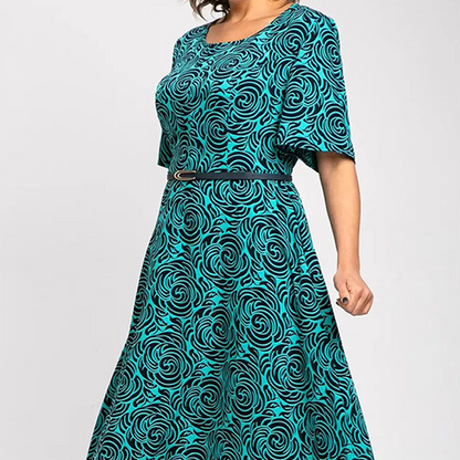 Elegancka drukowana sukienka maxi z paskiem