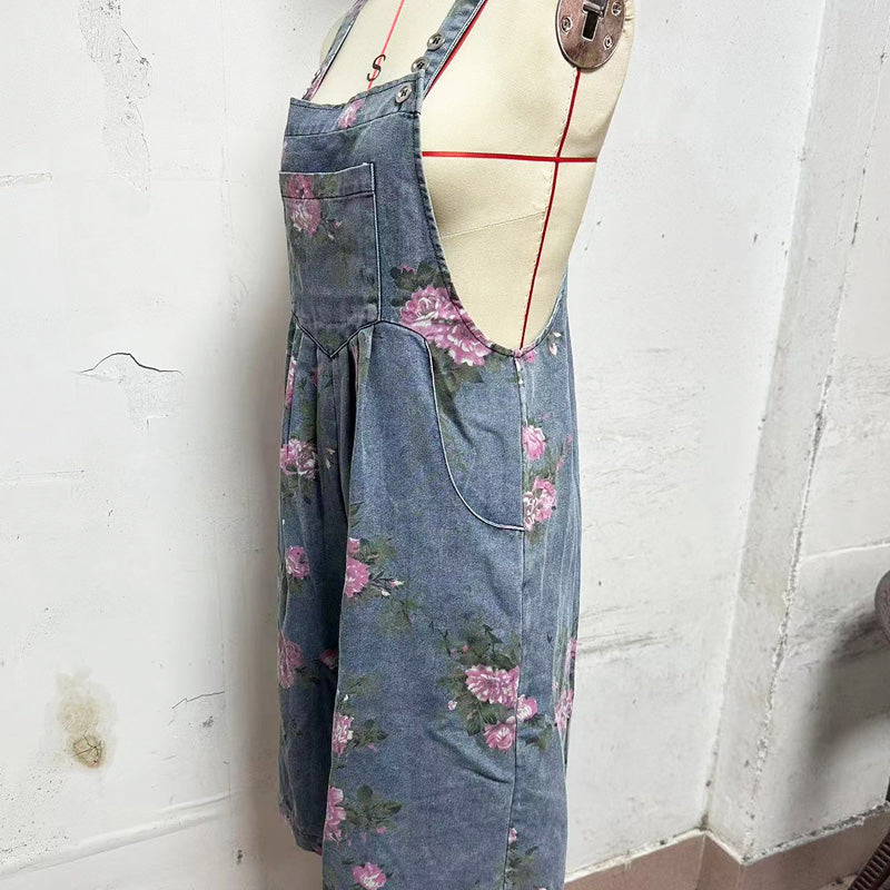 Dżinsowy kombinezon z nadrukiem w kwiaty w stylu vintage