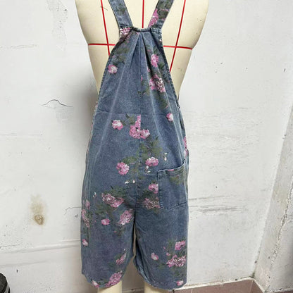 Dżinsowy kombinezon z nadrukiem w kwiaty w stylu vintage