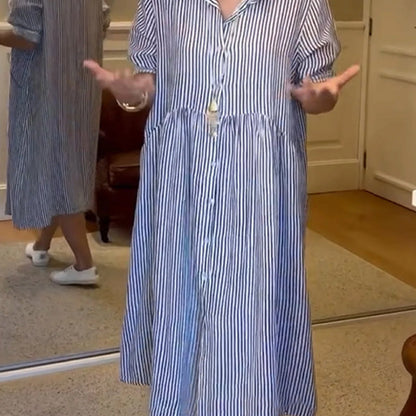 🔥👗 Koszulowa sukienka w paski z kieszeniami, klapami i guzikami