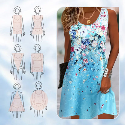 🔥👗Damska Letnia Sukienka bez Rękawów w Kwiaty