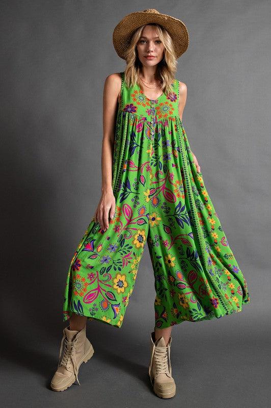 【M-4XL】💟Luźny kombinezon bez rękawów w kwiaty w stylu vintage