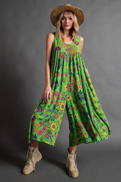 【M-4XL】💟Luźny kombinezon bez rękawów w kwiaty w stylu vintage